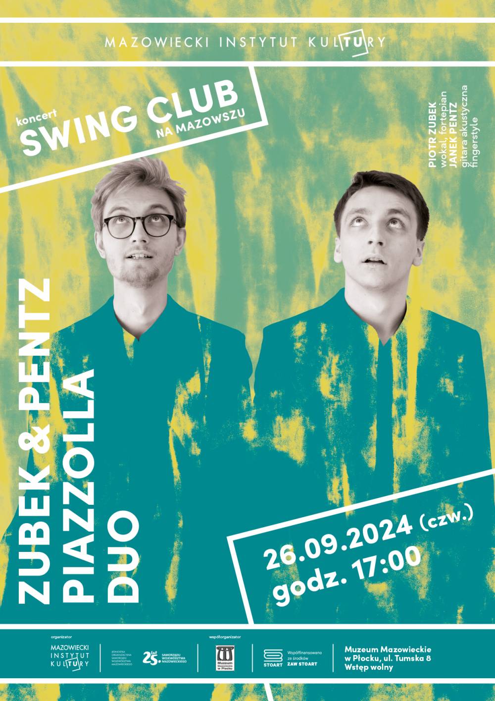 Plakat zapraszający na koncert Zubek & Pentz Piazzolla Duo