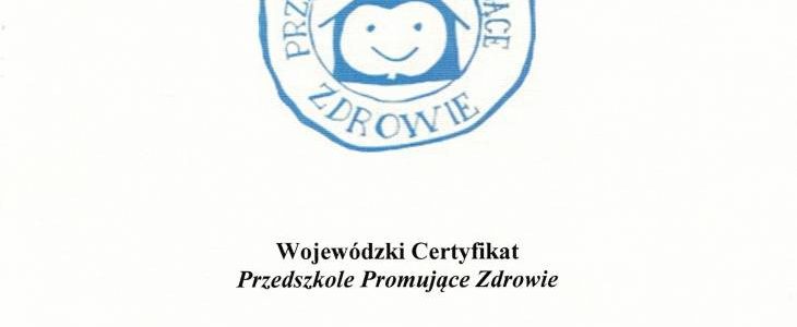 certyfikat dla MP 6 - Przedszkole Promujące Zdrowie