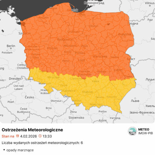 Ostrzeżenie przez marznącymi opadami